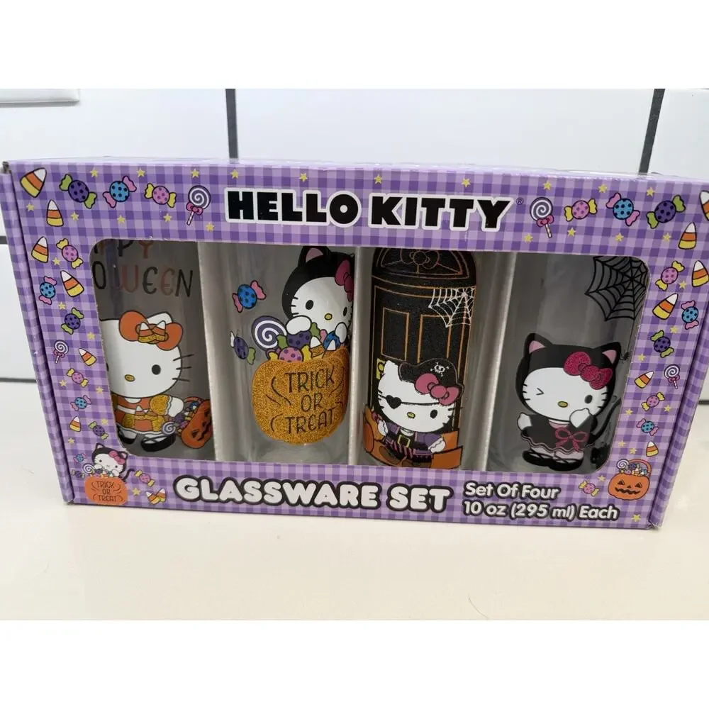 SANRIO HELLO KITTY Halloween 10oz Glassware Set Of Four Limited Edition - NEW 🎃